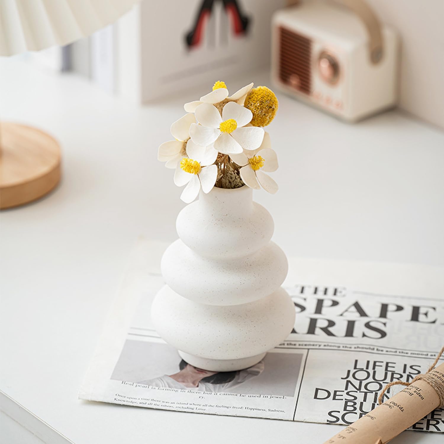 White Ceramic Vase Set of 3,Neutral Boho Nordic Minimalism Style Flower Vases for Living Room Wedding Table Party Office Bedroom