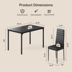 Gizoon Dining Table Set for 4, Kitchen Table Chairs Set of 4, 5 Piece Kitchen Table Set with 4 Upholstered PU Leather Chairs for Dining Room, Living Room, Apartment, Small Space, Black