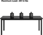 71 inch Long Rectangle Dining Table, MDF Top + Iron Legs with Rounded Corners, Modern Industrial Style Kitchen Table for 6-8 Persons, Black