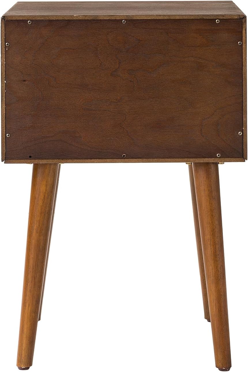 KEIKI Mid Century Modern Night Stand, Space Saving Nigtstand with 2 Big Drawers, Bedroom Bedside Coffee Table for Drink, Sofa Bed Side Desk Tables for Apartment Living Room, Easy Assembly, Walnut