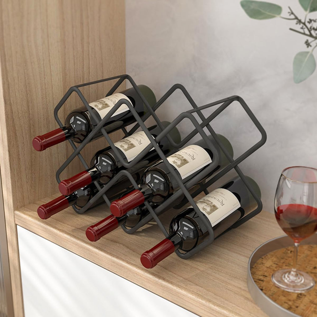 Metal Wine Rack – Matte Black Carbon Steel, 10-Bottle Countertop & Hangable Wine Holder, Modern Geometric Design, Rustproof, Under-Cabinet Display, No Assembly Needed for Countertop Use