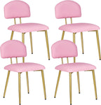 VECELO Dining Chairs Set of 4, Upholstered Kitchen Chairs with Extra Thick Cushion & Sturdy Metal Frame, Faux Leather Chairs for Vanity, Kitchen, Living Room, Pink