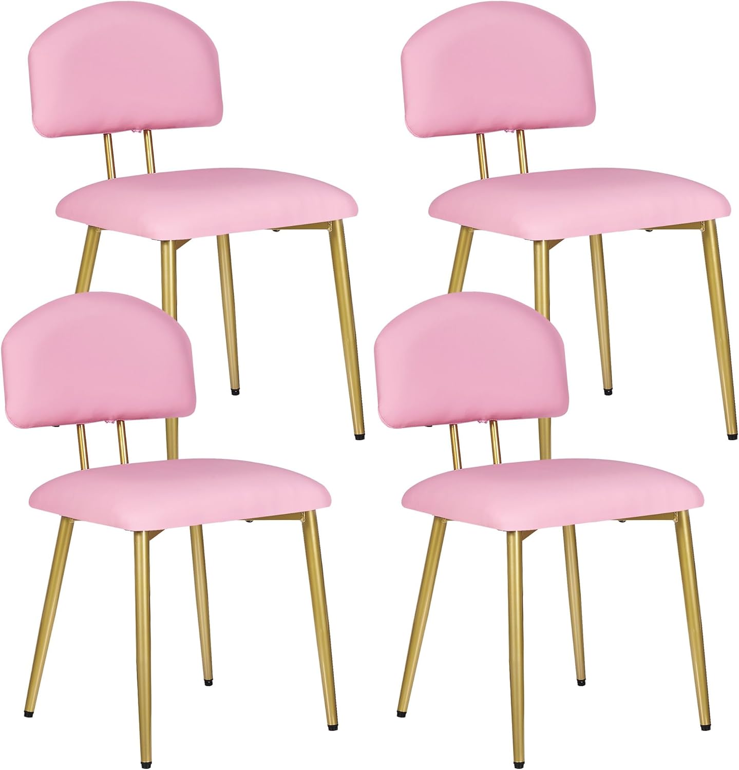 VECELO Dining Chairs Set of 4, Upholstered Kitchen Chairs with Extra Thick Cushion & Sturdy Metal Frame, Faux Leather Chairs for Vanity, Kitchen, Living Room, Pink