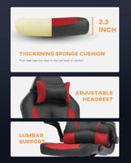 PC Gaming Chair Video Game Chair， Racing Style Office High Back Desk Executive PU Leather Rolling Task Swivel Computer with Lumbar Support Headrest,Red