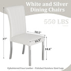 ACEDÉCOR Dining Chairs, White Leather Dining Chairs Set of 4, Upholstered Kitchen Room Chairs with Silver Stainless Steel Legs