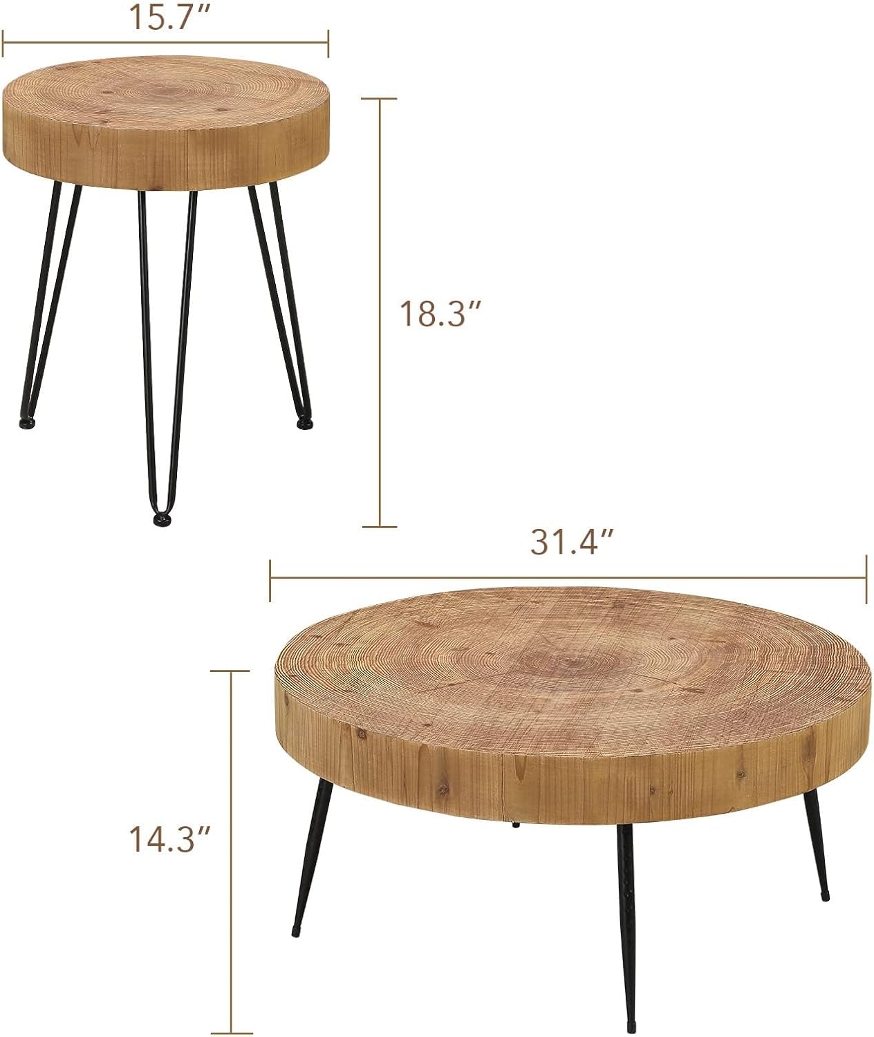 RUSTOWN Farmhouse Round Coffee Table Set of 2, Cocktail Table Set, Modern Circle Natural Wood Finsh Side and End Table Sets for Living Room(Planar, Natural)