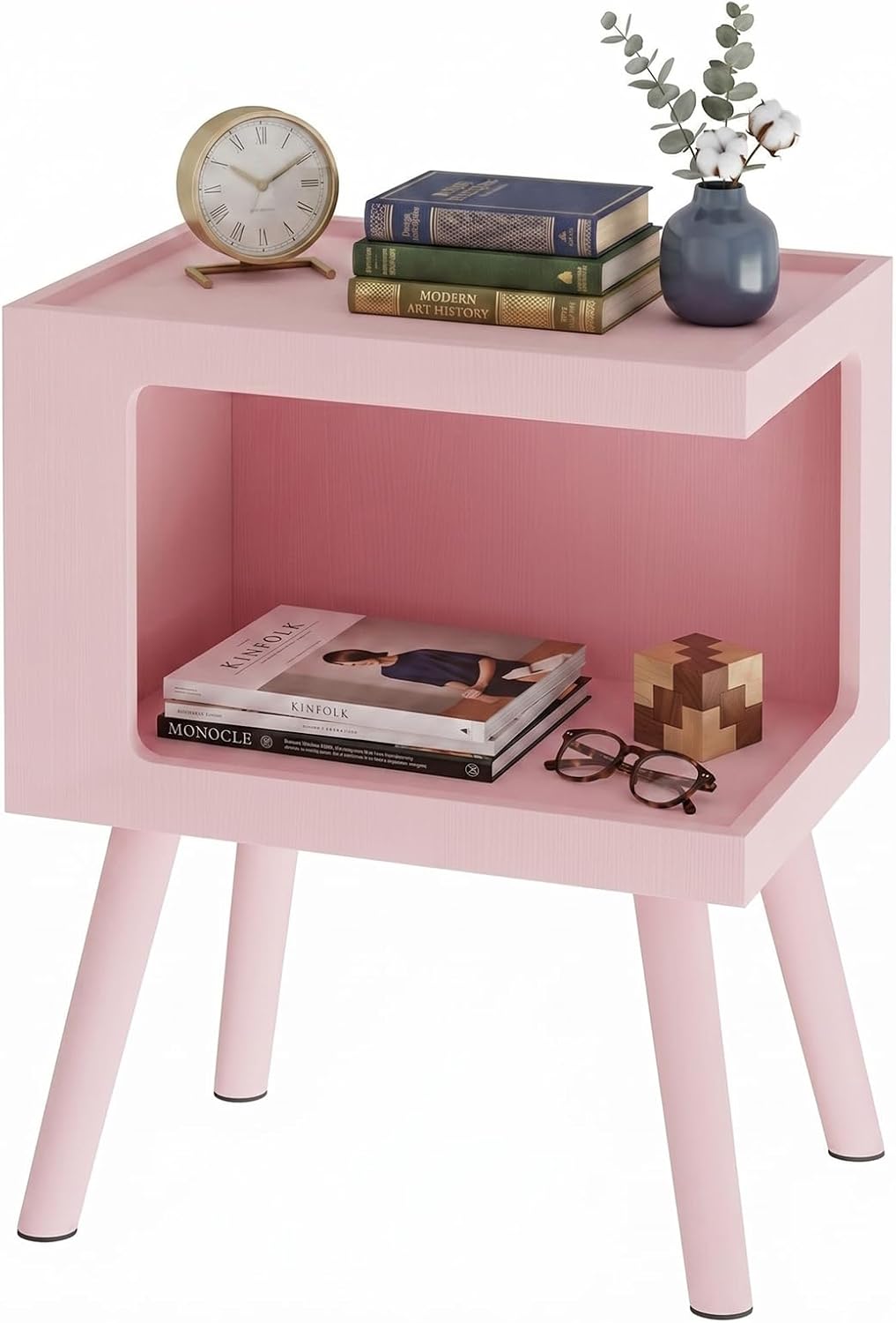 Nightstand,Pink Night Stand,Modern End Table with Open Storage,2-Tier Wooden End Side Table,Nursery Bedside Table for Small Space, Living Room, Bedroom
