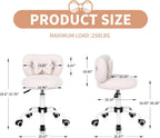 Kids' Desk Chair with Bow Design, Cute Upholstered Swivel Chair with Wheels and Adjustable Height, Small Comfy Armless Chairs for Girls/Children (Cream)