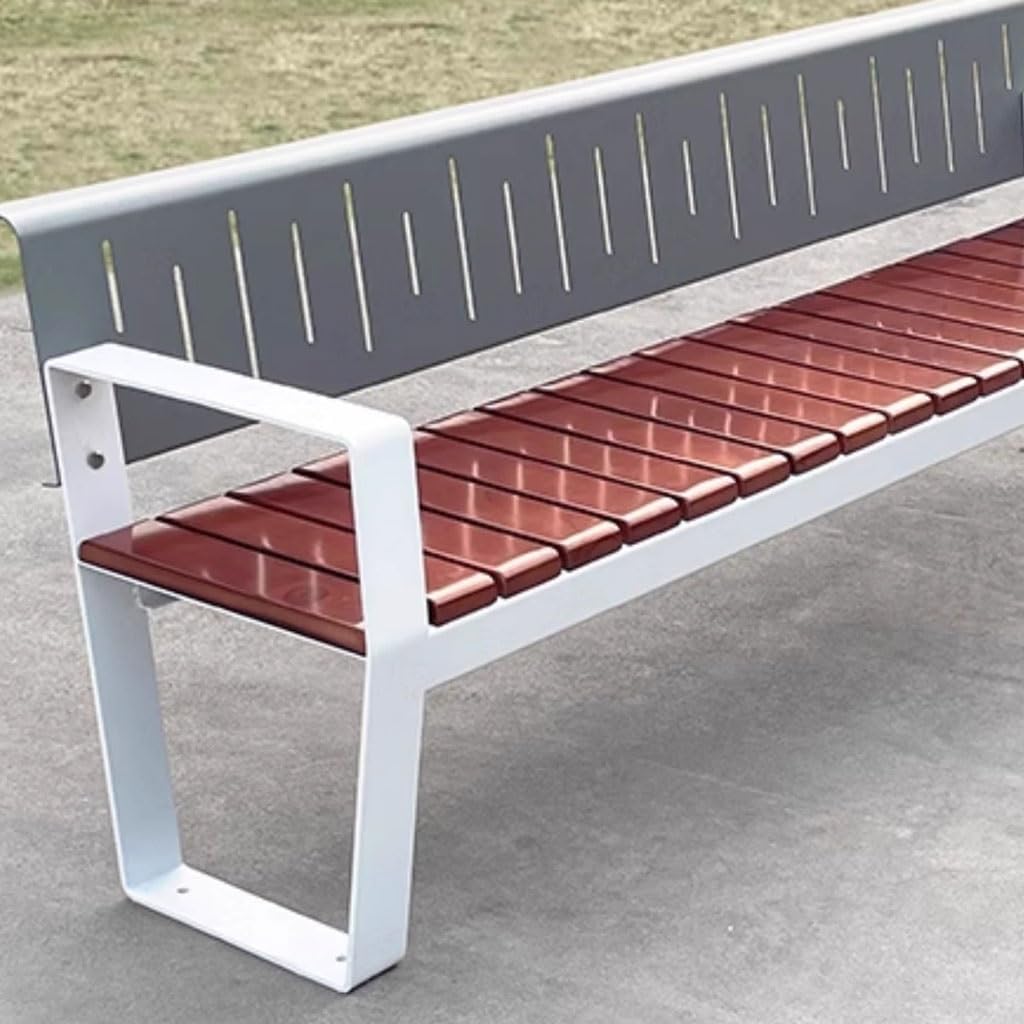 Outdoor Bench, Leisure Chair Stainless Steel Park Chair Square Garden Benches for Outdoors(Brown,with backrest)