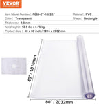 VEVOR Plastic Table Cover, 40 x 80 Inch 2.0 mm Thick Rectangle Clear PVC Mat Protector, Waterproof & Easy Cleaning Desk Pad Tablecloth, for Office, Dresser, Dining Room, Night Stand
