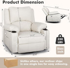 Faux Leather Rocker Recliner with Heat and Massage Cup Holders, Overstuffed Rocking Recliner Swivel Glider Chair for Nursery Heated Massaging Reclining Chair, Cream White