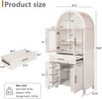71" Arched Farmhouse Pantry Cabinet with Glass Barn Door, Versatile Cupboard with Adjustable Shelf Wood Storage Cupboard for Kitchen, Living & Dining Room (White)