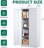 71" Tall Metal Storage Cabinet with Adjustable Shelves, Kitchen Pantry Storage Cabinet with 2 Doors, 31.5" W White Pantry Cabinet for Dining Room, Kitchen, Assembly Required, White