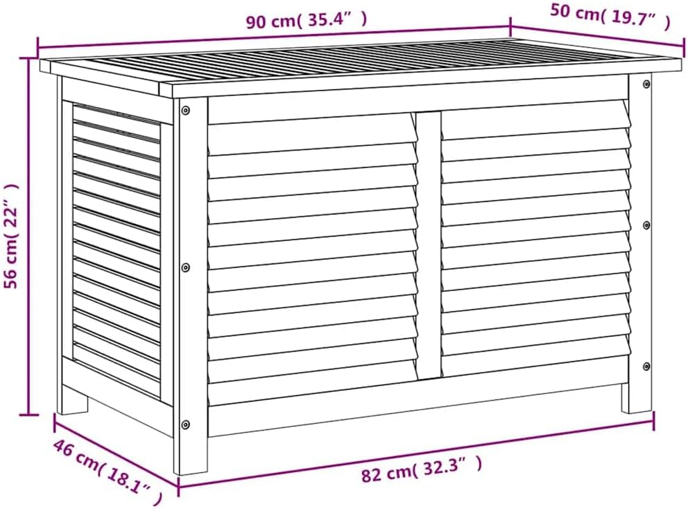 Garden Storage Box with Louver Solid Wood Acacia 35.4"x19.7"x22" Outdoor Patio Deck Cushion Container Bench for Backyard Pool Toy Organizer Weather Resistant