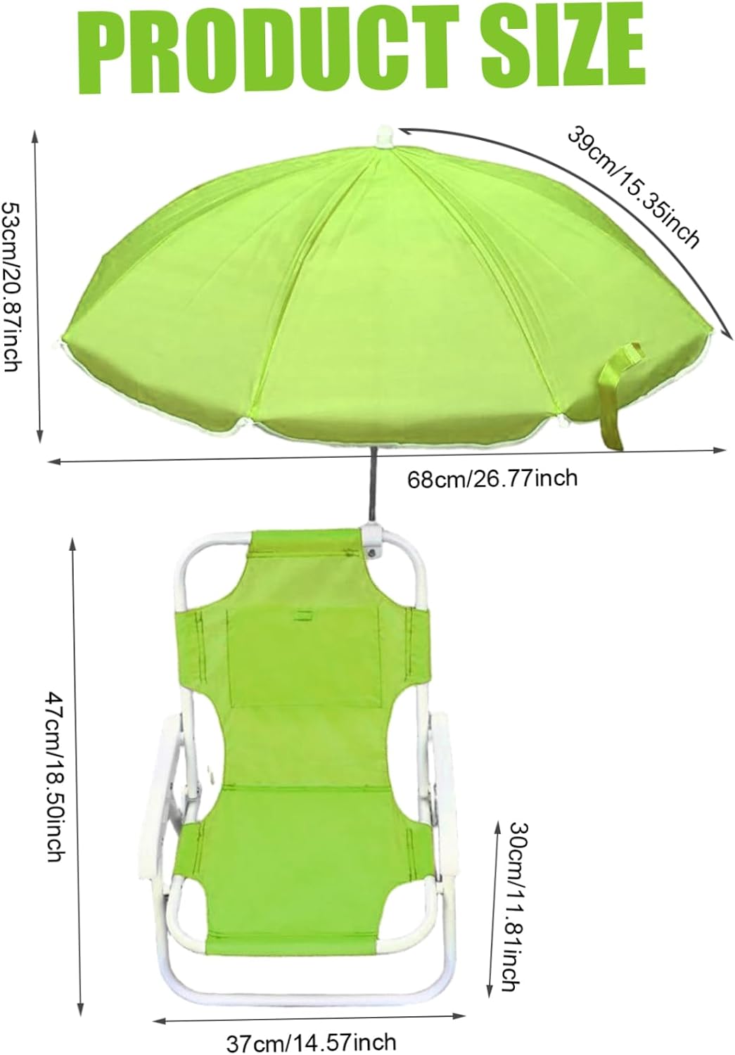 Kids Beach Chair with Umbrella Foldable & Detachable Beach Chair with Canopy, Lightweight and Sturdy Outdoor Seat for Camping, Travel, Lawn, Green #
