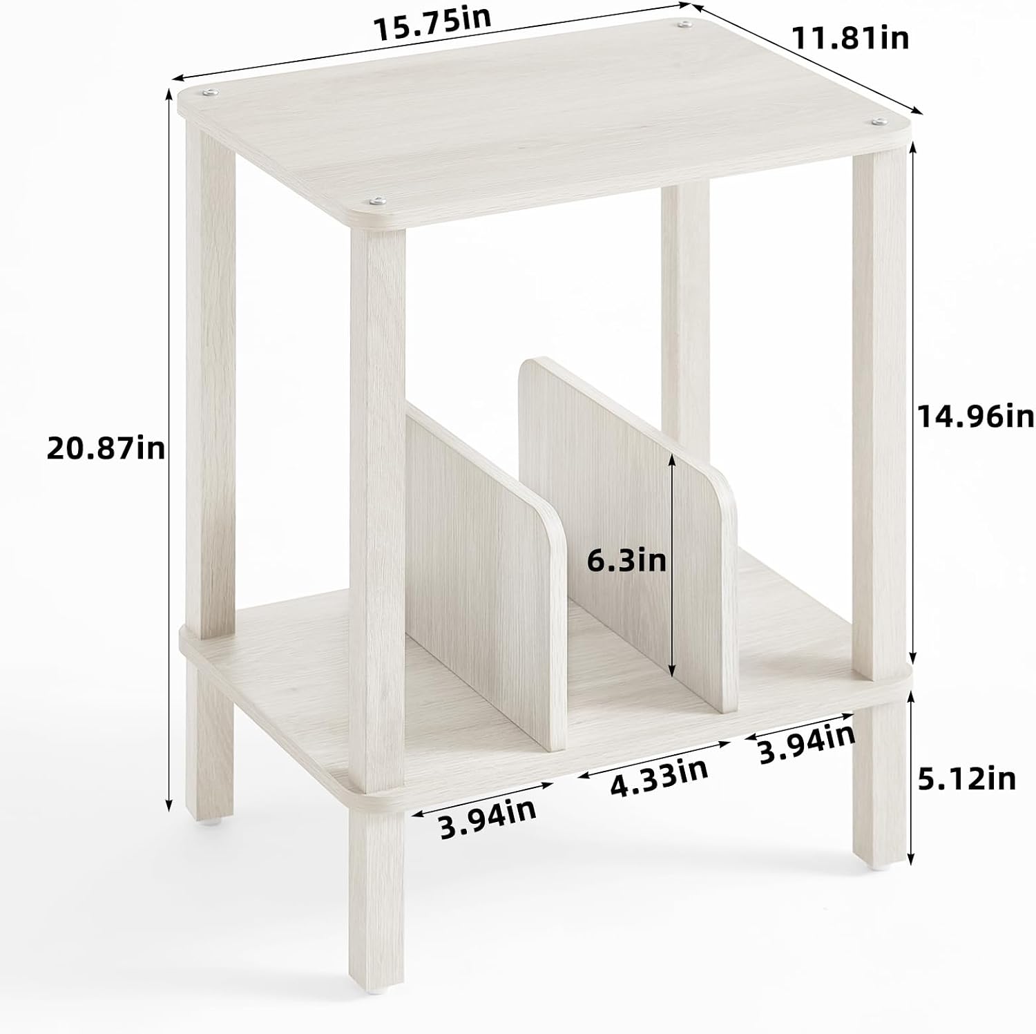 LELELINKY 2-Tier Record Player Stand with Vinyl Record Storage up to 100 Albums, Bedroom Record Holder and Multi-Functional End Table for Living Room, Grey White