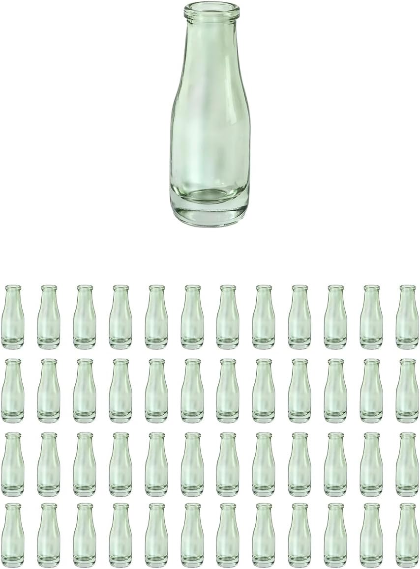 Serene Spaces Living Mini Green Glass Bud Vase, Centerpiece for Wedding Reception, Mini Flower Vases for Home Decor, Vintage Bottle Style Vase, Pack of 48