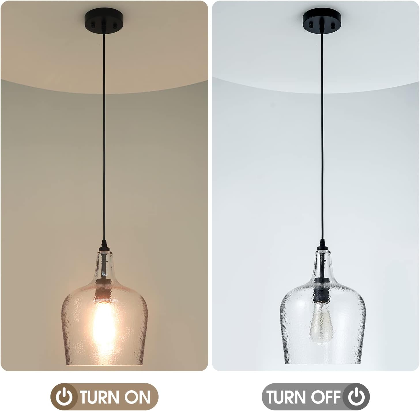 Glass Pendant Light Modern Black 1 Light Single Dome Pendant Lighting Fixtures for Kitchen Island Dining Room Hallway, Wide 10 Inch, E26, UL Listed