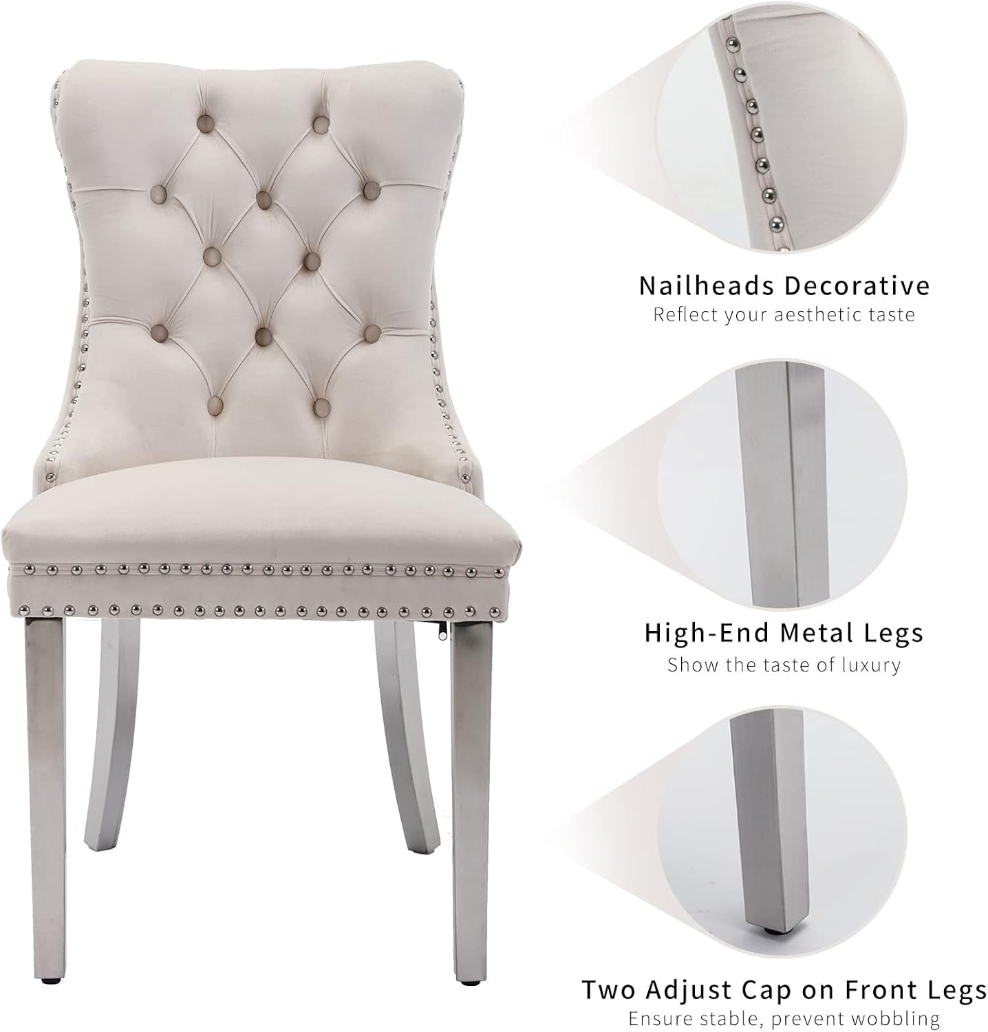 ODUSE-DAILY Velvet Dining Chairs Set of 8, Kitchen & Dining Room Chairs Set of 8, Tufted Dining Chairs, Velvet Upholstered, Chrome Metal Legs (Beige, 8Pcs)