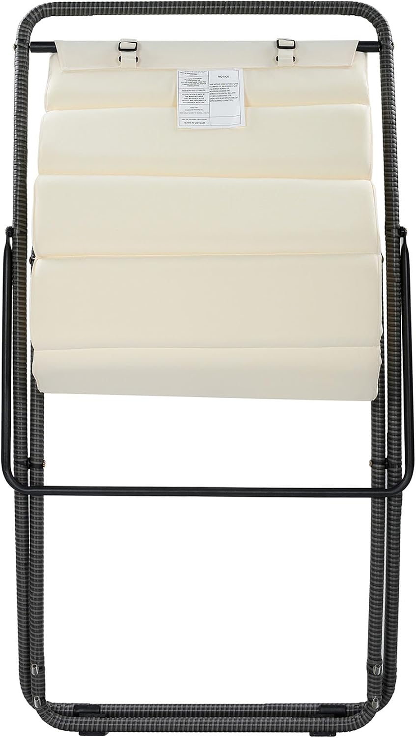 Outdoor Folding Lounge Chair Set of 2, Rattan Outdoor Patio Sling Chairs with Adjustable Backrest, Thick Cushioned & Detachable Headrest, Portable Beach Sling Chair for Poolside Backyard (Black)