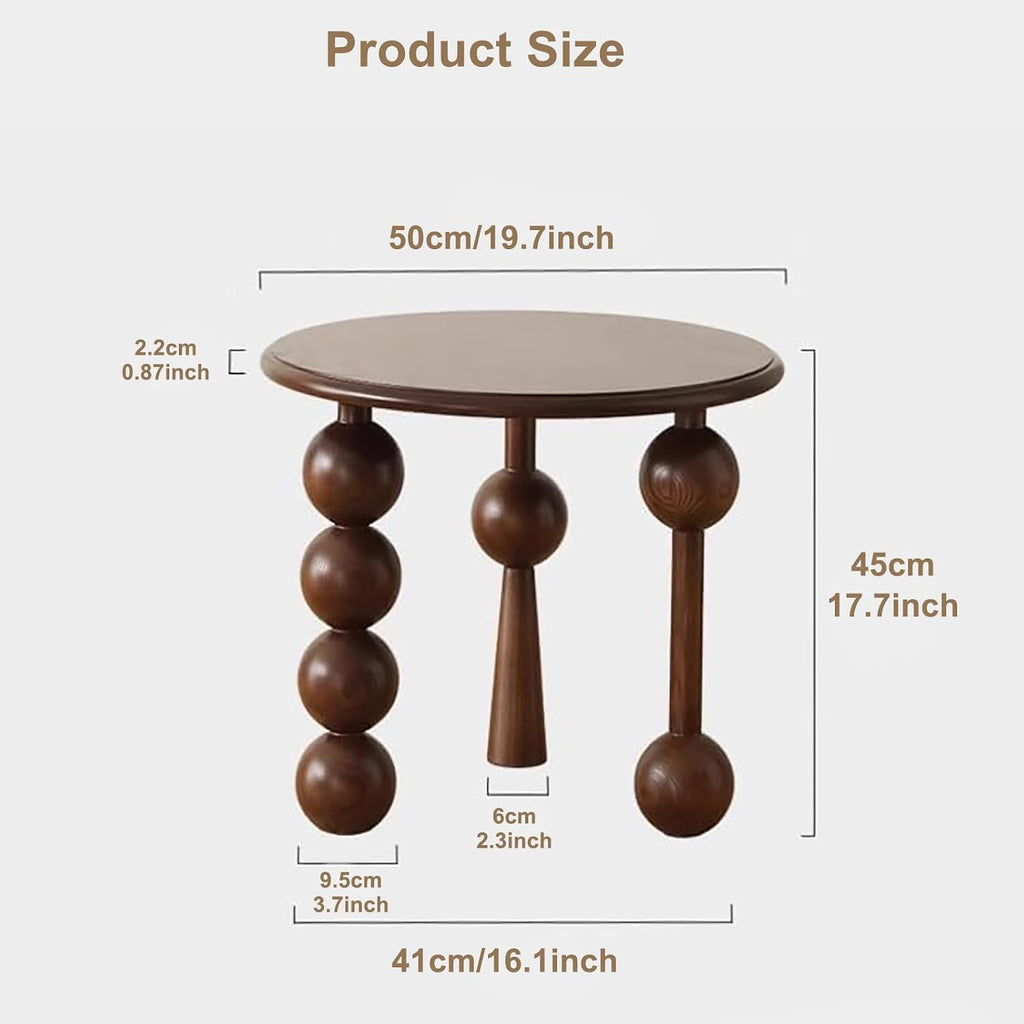 Vintage Solid Wood Side Table, Round Creative Sofa End Table with Unique Globe Legs,Multi-Functional Small Coffee Table Home Decor End Table for Living Room,Bedroom and Balcony