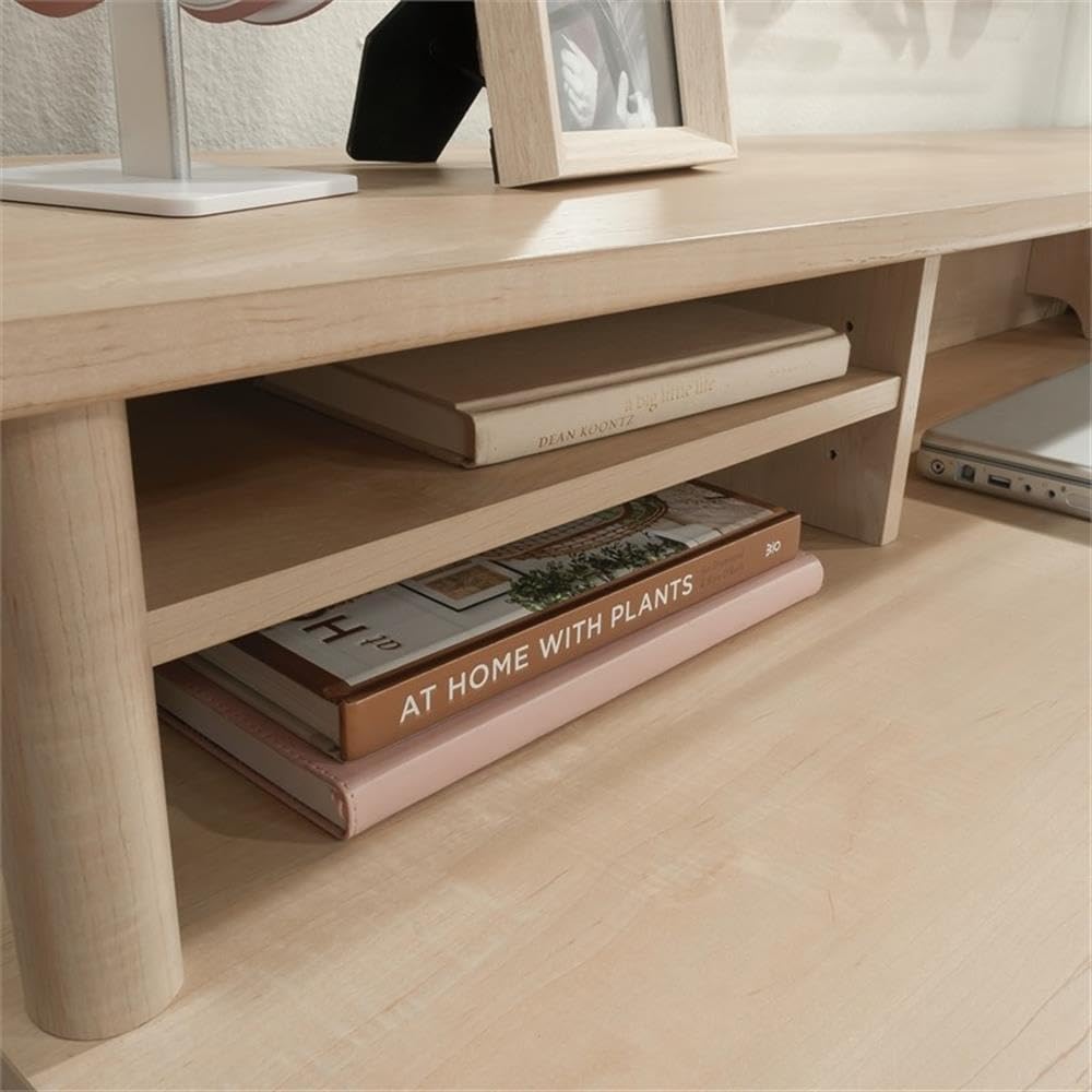 Pemberly Row Engineered Wood Organizer Hutch, 59 in Wide, Natural Maple Finish, Adjustable Shelves with Cubby Storage, Desktop Office Shelf for Home Office or Study Room