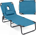 GYMAX Tanning Chair, Folding Lounge Chairs with Face Hole & Cover, Removable Pillow Carry Handle, Portable Compact Outdoor Layout Recliner for Beach, Poolside, Lawn, Patio, Camping (Blue,1)
