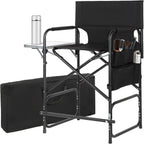 Aluminum Tall Directors Chairs Foldable, 41'' Makeup Chair for Makeup Artist with Side Table Cup Holder Storage Bag and Footrest, Weighs Only 8.8lb, 250lbs Capacity