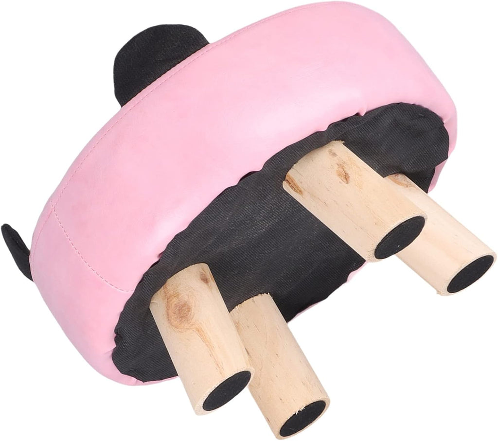 Small Under Desk Footrest Cute Cartoon Ottoman with 4 Stable Log Legs, Compact PU Leather Footstool for Kids, Children's Room Bedroom Living Room Step Stool