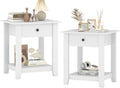 Giantex Nightstands with Drawer Set of 2, 2-Tier Bedside Table with Storage Open Shelf, Wooden Accent End Table for Small Spaces, Modern Night Stand for Bedroom Dorm Living Room, White