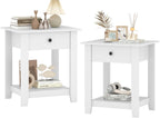Giantex Nightstands with Drawer Set of 2, 2-Tier Bedside Table with Storage Open Shelf, Wooden Accent End Table for Small Spaces, Modern Night Stand for Bedroom Dorm Living Room, White