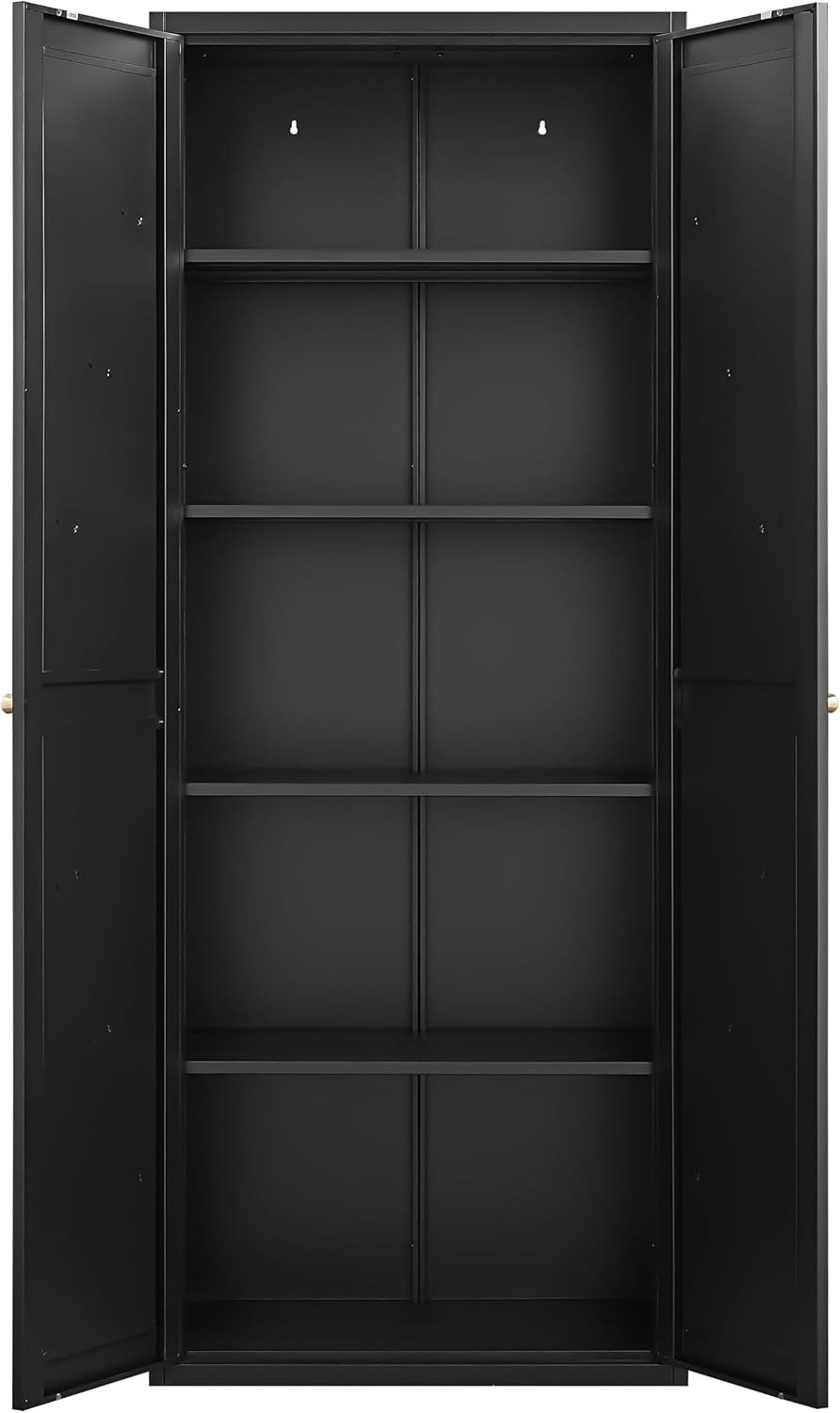 71" Tall Metal Kitchen Pantry Cabinet with 2 Doors and 4 Adjustable Shelves,Utility Kitchen Cupboard, Large Steel Cabinets for Dining Room, Office, Living Room (Black)