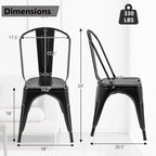 COSTWAY 18 Inch Dining Chair Set of 4, Industrial Vintage Stackable Metal Chairs, Armless Counter Bar Chairs with High Backrest for Home, Kitchen and Cafe Bar Use
