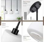 Black Pendant Lights Kitchen Island 2 Pack, Modern Milk Glass Hanging Light Fixtures with Rods, Mini Kitchen Pendant Lighting Over Island for Sink Bathroom, OS-YQ8153-2PBK