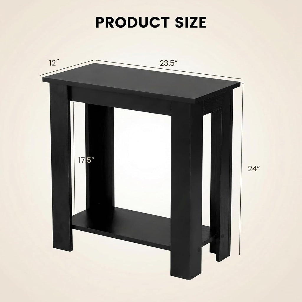 Giantex Narrow End Table, 2-Tier Side Table with Open Storage Shelf, Retro Wood Sofa Table Bedside Tables for Small Spaces, Slim Nightstand for Living Room, Bedroom, Easy Assembly, Black
