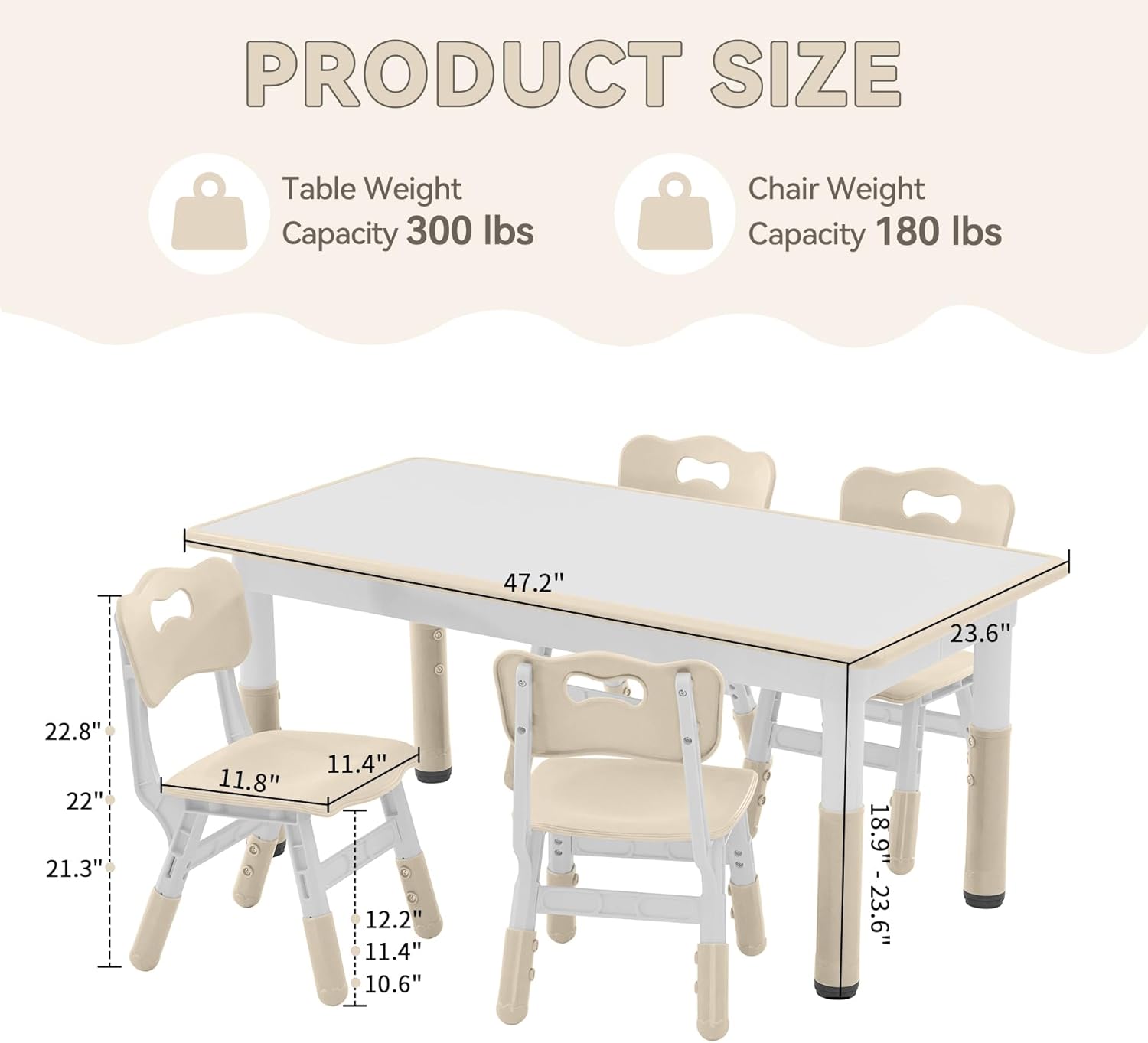 GITAWUSA Kids Study Table and Chairs Set, Height Adjustable Toddler Table and Chair Set for Kids Ages 3-8, Graffiti Desktop (Burlywood - 1)