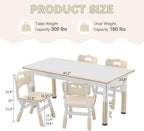 GITAWUSA Kids Study Table and Chairs Set, Height Adjustable Toddler Table and Chair Set for Kids Ages 3-8, Graffiti Desktop (Burlywood - 1)