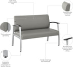 Bush Business Furniture Arrive Waiting Room Loveseat with Arms in Light Gray Vinyl, Reception Area Seating for Office and Lobby