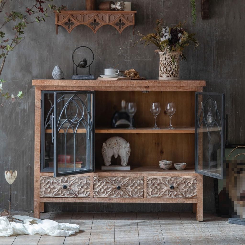 Entryway Cabinet Retro Glass Dining Sideboard Wine Cabinet Home Creative Restaurant Carved Storage Cabinet Sideboard Storage Cabinet