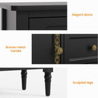 RoyalCraft Buffet Cabinet with Storage, Vintage Sideboard with 2 Doors & 3 Drawers, Coffee Bar Table with Solid Wood Legs, Mid Century Modern Painted Credenza for Kitchen, Dining Room, Black