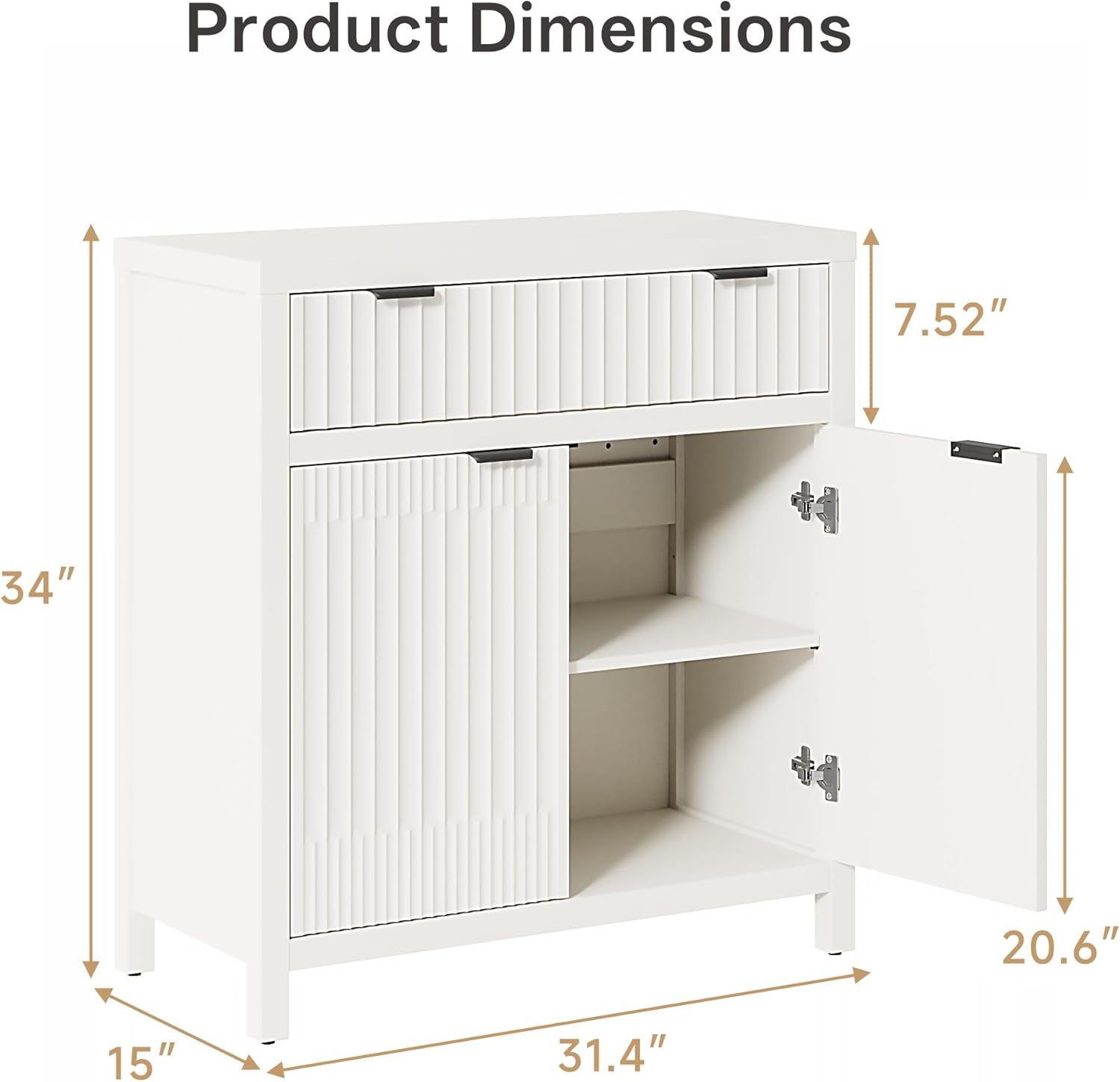 FLOWBACK Buffet Cabinet with Storage,Modern Credenza with Fluted Doors & Shelves Coffee Bar Media Console Accent Cabinets for Living Room, Entryway (White, 2 Door + 1 Drawer(3 Piece))