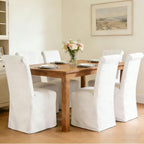 Parsons Dining Chairs Set of 6, Upholstered Slipcovered Dining Room Chairs with Removable Washable Skirt, High Back Kitchen Chairs with Solid Wood Legs, Cream White Linen Fabric