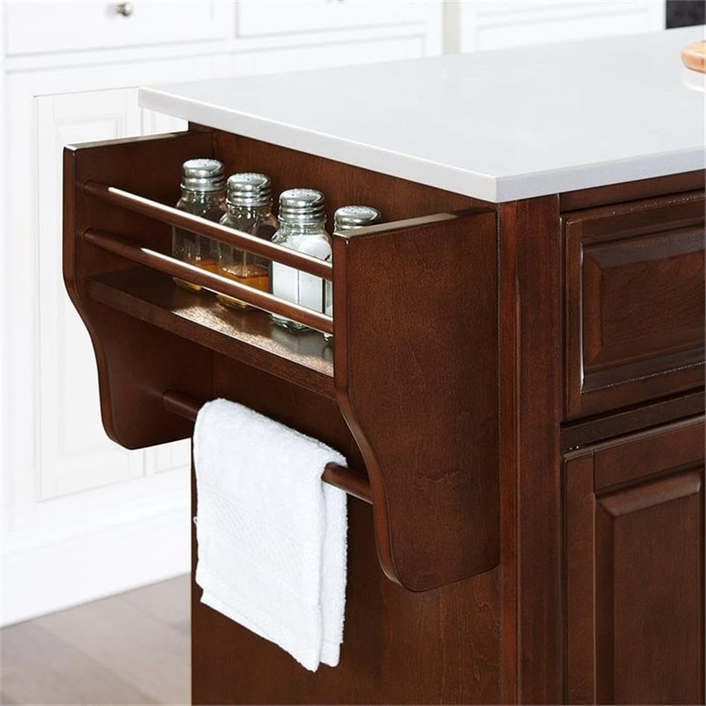 Pemberly Row Transitional Wood/Granite Kitchen Island in Mahogany