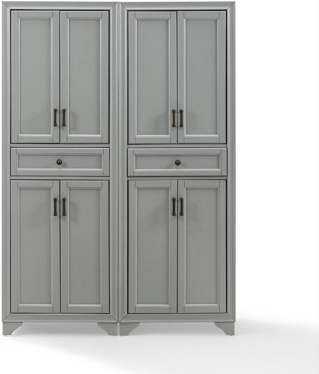 HomeStock Pantry Cabinet Set - 2 Piece Modular Kitchen Storage - Distressed Gray