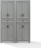 HomeStock Pantry Cabinet Set - 2 Piece Modular Kitchen Storage - Distressed Gray