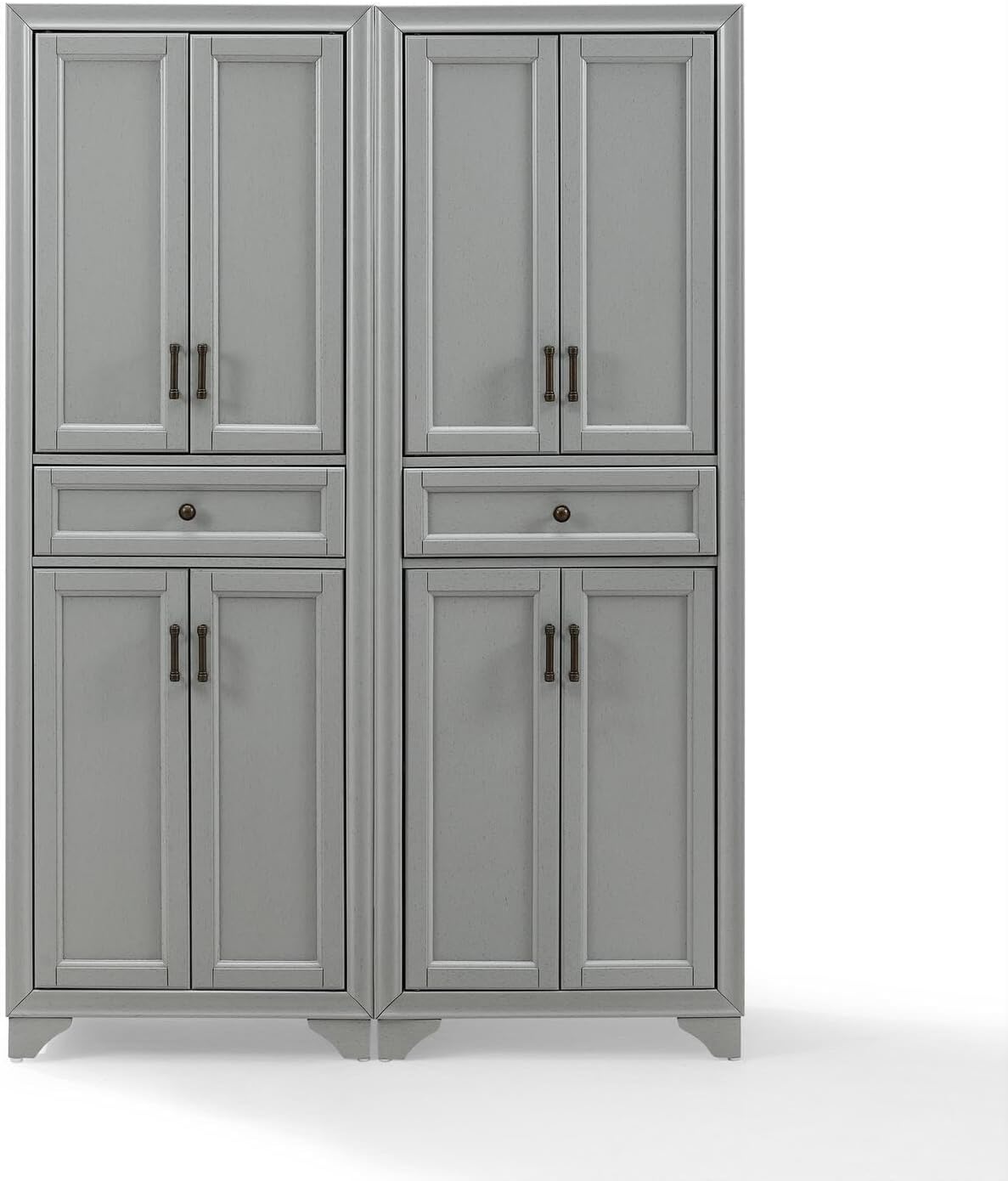 HomeStock Pantry Cabinet Set - 2 Piece Modular Kitchen Storage - Distressed Gray