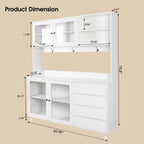63" Large Kitchen Hutch Cabinet with 4 Doors, 4 Drawers and Microwave Shelf, Farmhouse Pantry Storage Cupboard with Countertop for Kitchen and Dining Room(White)