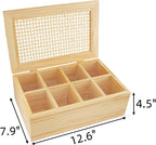 JJSQ Wooden Tea Bag Organizer Box with Lid, 8 Compartment Tea Storage Chest, Tea Caddy Holder Organizer for Countertop, Tea Station and Tea Accessories (Natural)