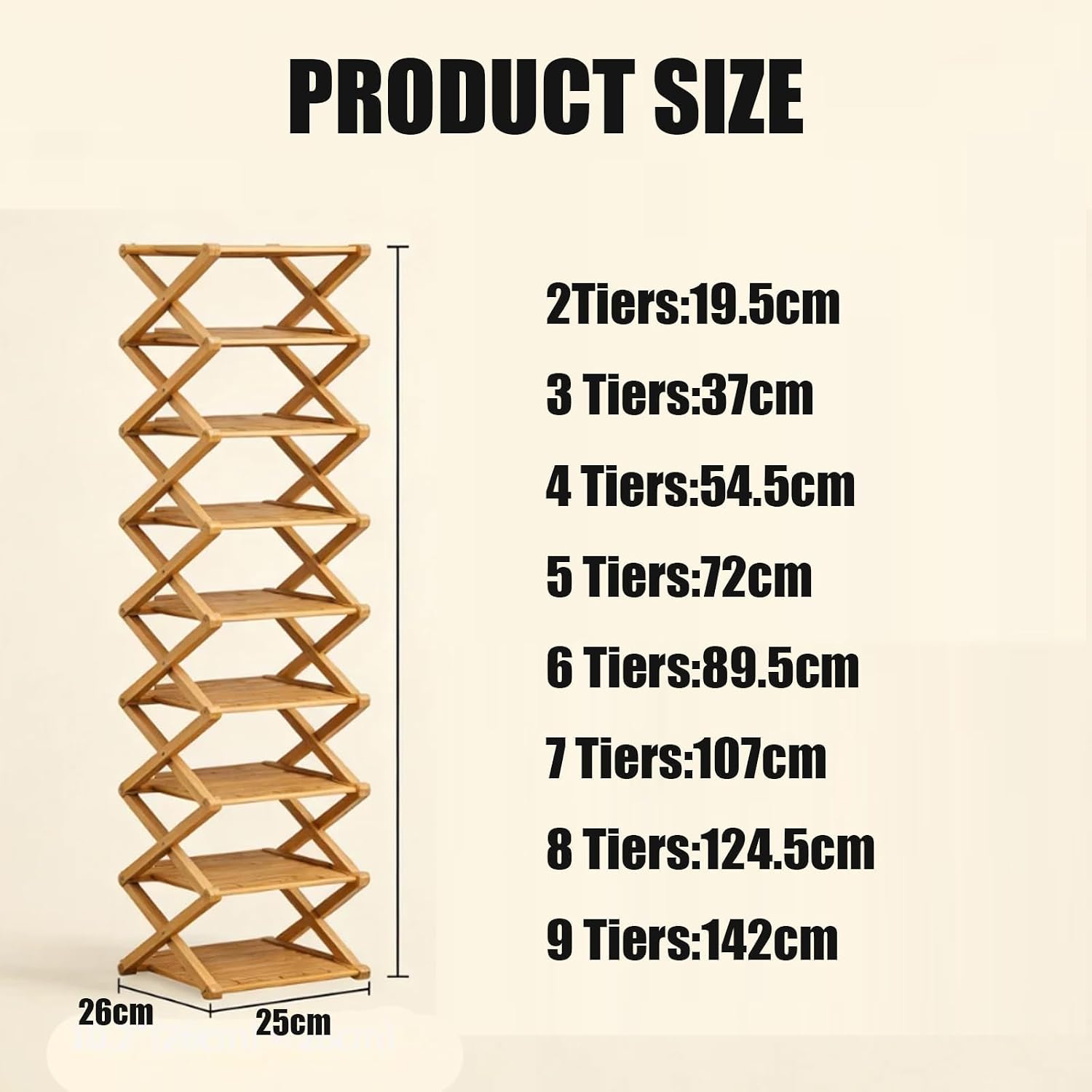 Foldable Shoe Rack, 9-Tier Bamboo Vertical Shoe Organizer, Narrow Space-Saving Shelf, No-Tools Assembly, Expandable Storage for Closet, Entryway, Corner, Bedroom (Brown, 6 Tire)