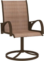 Set of 2 Brown Patio Swivel Chairs with Textilene Sling, Powder-Coated Steel Frame, 360-Degree Swivel Base, Ergonomic Back Support and Curved Arms for Outdoor Garden Lounge